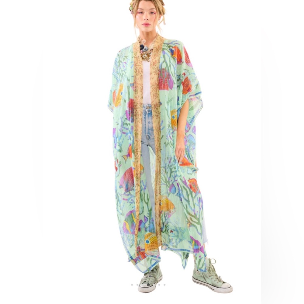 Aratta ocean breeze, kimono Colorful Fish Print Kimono Cover-Up